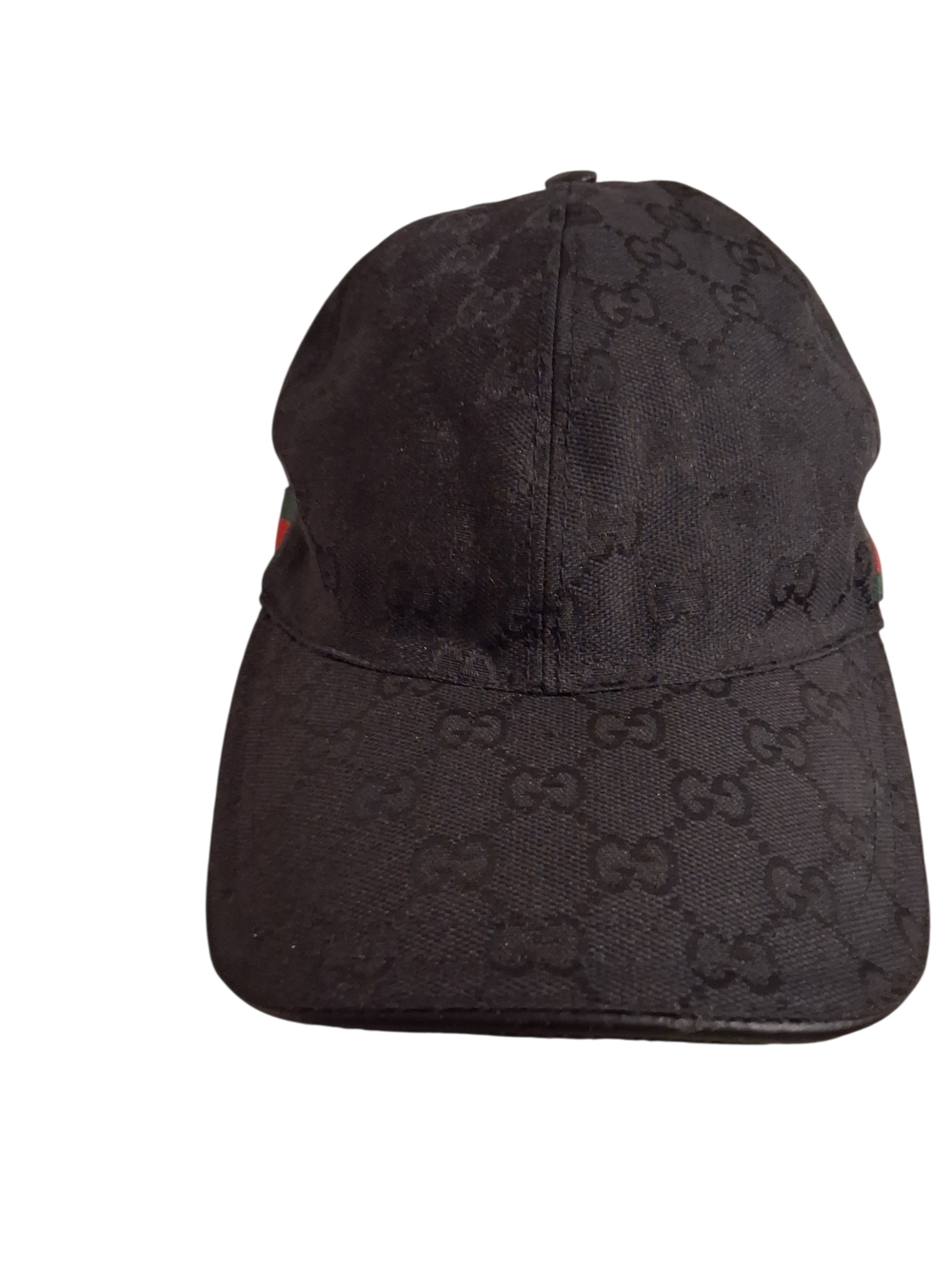 Gucci Black Monogram Cap with Green-Red Webbing